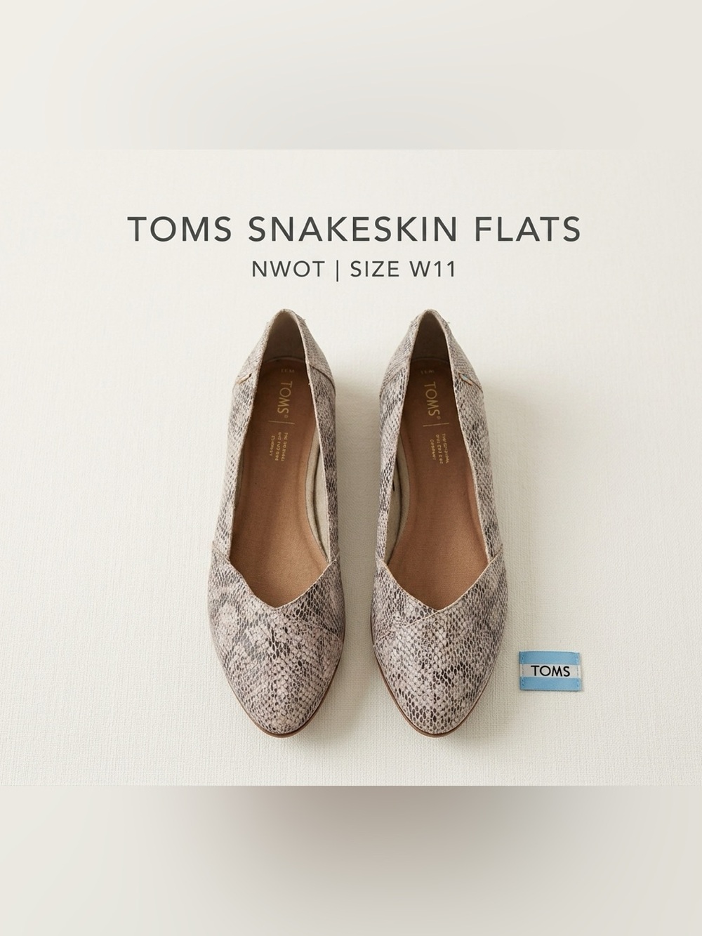 TOMS Jutti Snake Print Pointed Toe Flats NWOT Size 11